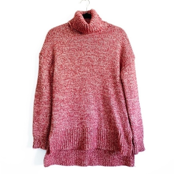 J. Crew Marled Wool Mohair Turtleneck pattern pink/red chunky sweater size L - Picture 1 of 9